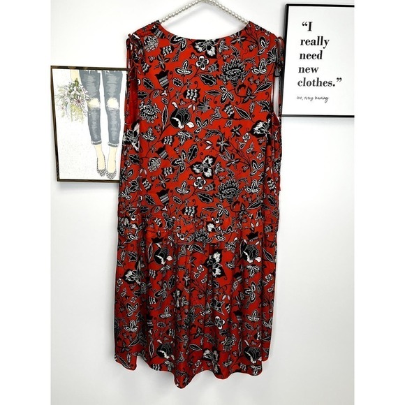 Nordstrom Signature 100% Silk Orange Floral Tiered Dress SZ 14 - Picture 6 of 7